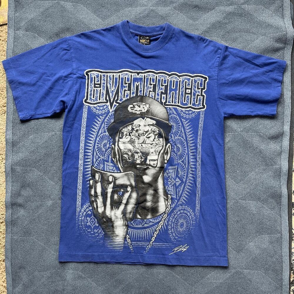Give Me Face Blue Graphic Tee Hippo Tag L Y2K Streetwear GMF Shirt